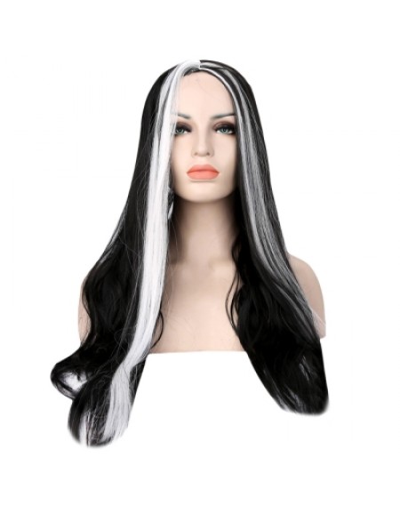 Long Straight Mixed Colors Black White Wigs Halloween Witch Cosplay Party