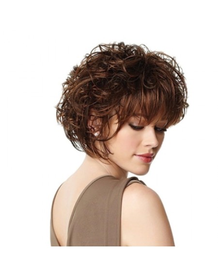 Short Wavy Curly Fluffy Synthetic Wig with Bangs