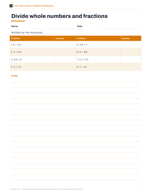 Preview of Printable Fraction Division Worksheet
